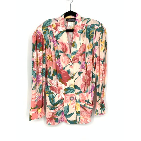 VTG Carole Little For Saint Tropez West Blazer Apx S German Rayon Floral Print - Picture 1 of 5